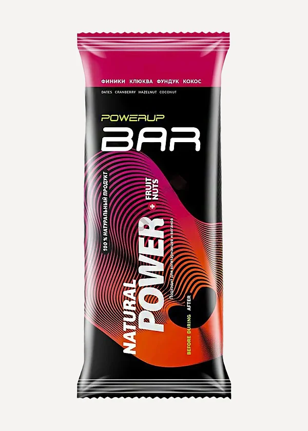 87489 Батончик POWERUP энергетический FRUIT+NUTS финики, клюква, фундук, кокос р.50 гр.